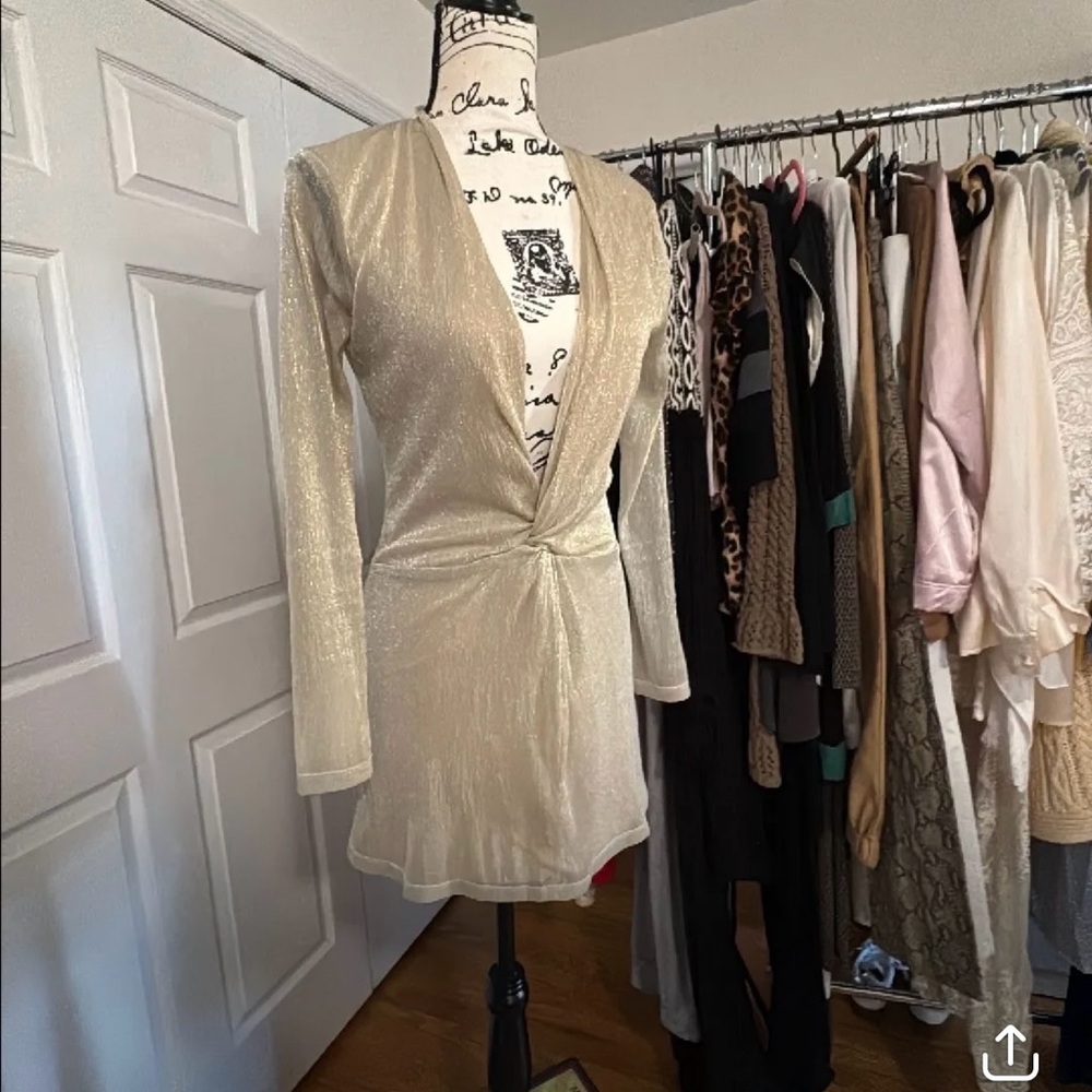 MAJORELLE BOSSA NOVA DRESS Elegant Gold Wrap Dress